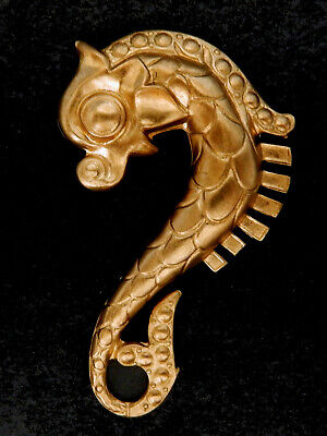 Vintage Brass Stamping / Ornate Classical Sea Horse Design / Large
