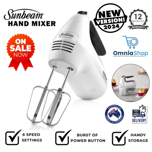 Sunbeam 6 Speed Hand Mixer Turbo Power Egg Beater Dough Hook with Storage Case