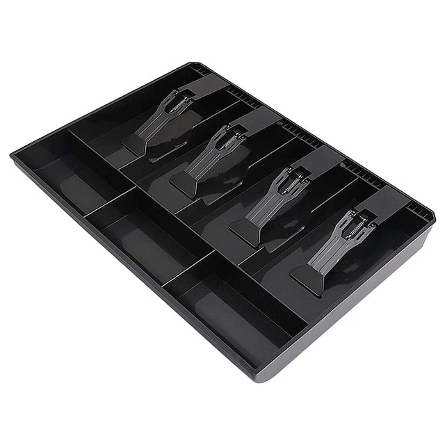 Caissier Boîte Registre ABS Tiroir-caisse Registre Insert Plateau Remplacement 24.5x24.5x3.5cm Caissier Trois Boîtes avec Clip en Métal(Le noir