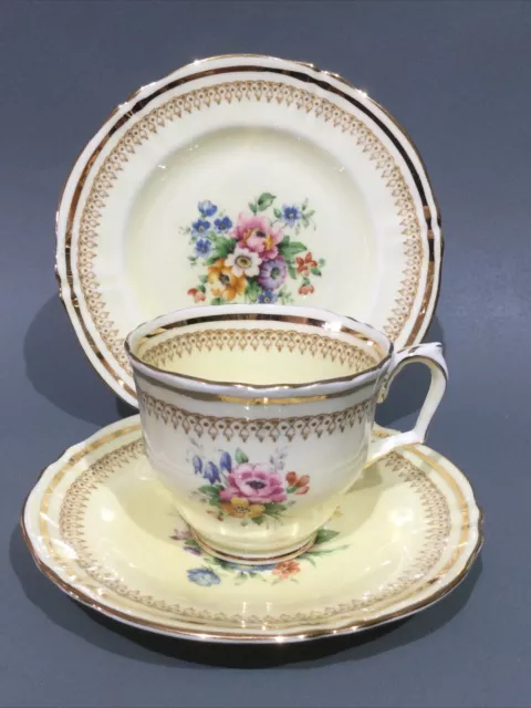 Crown Staffordshire Bone China Tea Cup, Saucer & Plate Trio