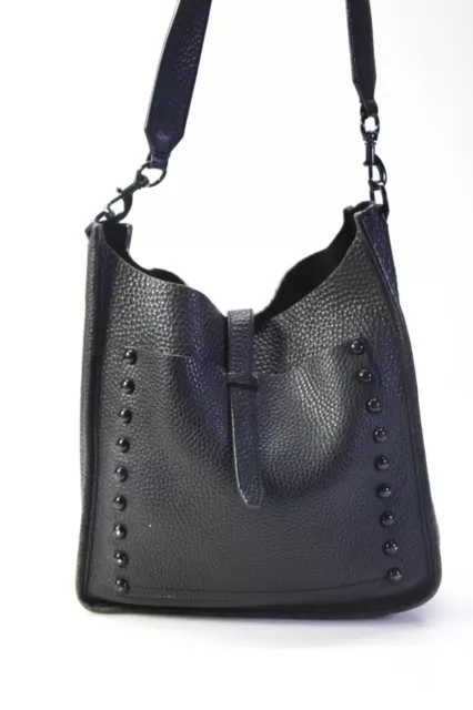 Rebecca Minkoff Womens Pebbled Leather Studded Crossbody Bag Black Size M