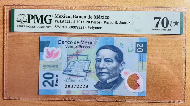 2017 20 Pesos Mexico,Banco de Mexico PMG 70 Star EPQ Gem Unc Finest Known!