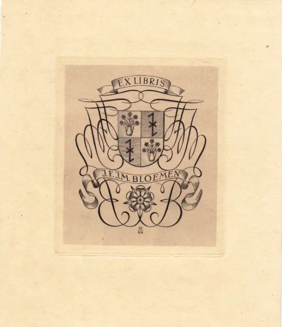 Exlibris Bookplate Copperplate Hubert Woyty-Wimmer 1901-1972 Calligraphy Arms