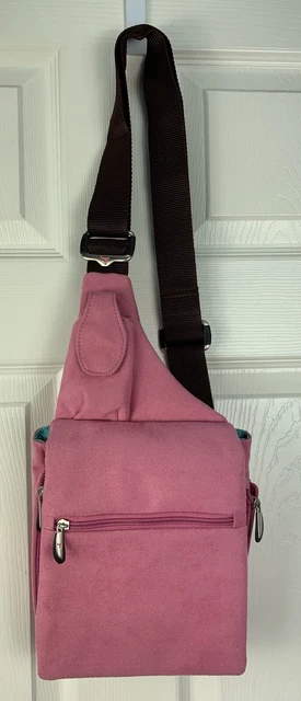 NWoT Travelon Pink Microfiber Suede w/ Brown Strap Cross-body Travel Purse Bag