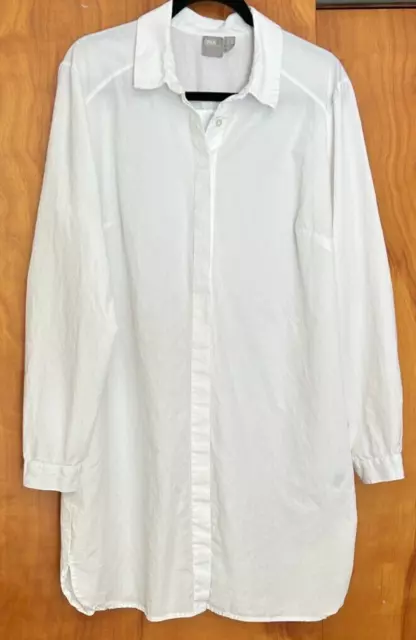 ASOS White Shirt Dress Size 14 Cotton Button Placket Long Sleeves Spread Collar