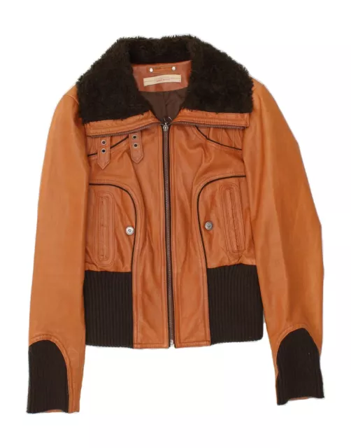 VERO MODA Womens Crop Leather Jacket UK 14 Large Brown Leather BI08