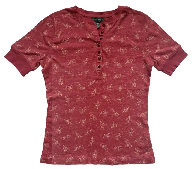 LRL Ralph Lauren Jeans Co Red Knit Floral Button Blouse Top Shirt Petite Small