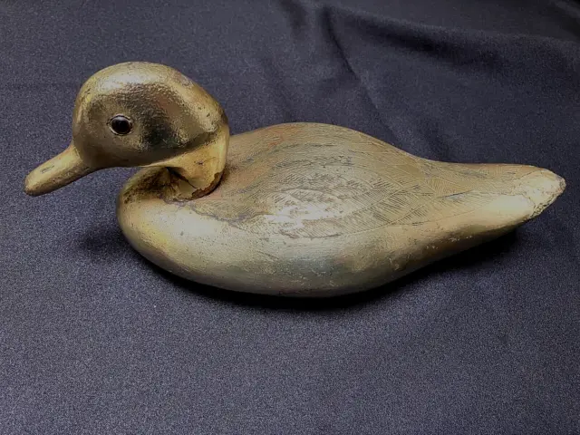 Vintage Hand Carved Wooden Duck Decoy Gold