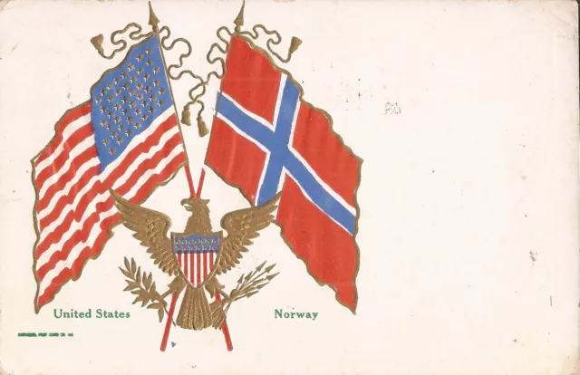 US / NORWAY FRIENDSHIP - 45-Star US Flag & Norwegian Flag - 1909 - EMBOSSED