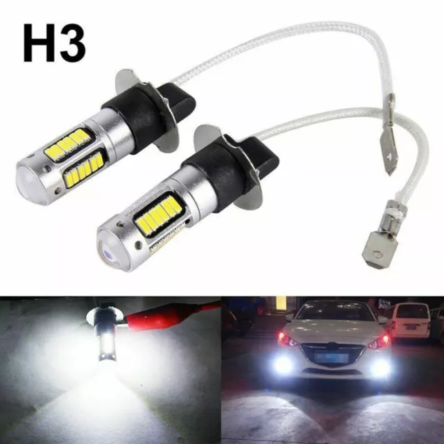 Pair H3 LED Fog Light/Bulbs Conversion Kit/Super Bright Canbus 6000K/White 100W.