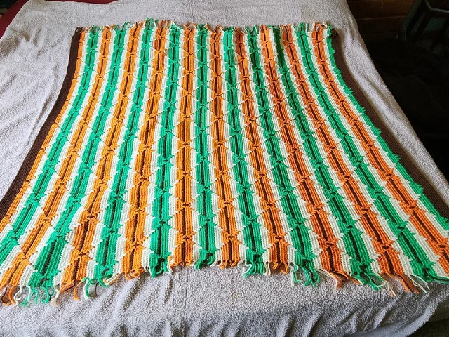 Vintage Afghan Throw Blanket Crochet Hand Knit Hippie Boho 48"X 58"