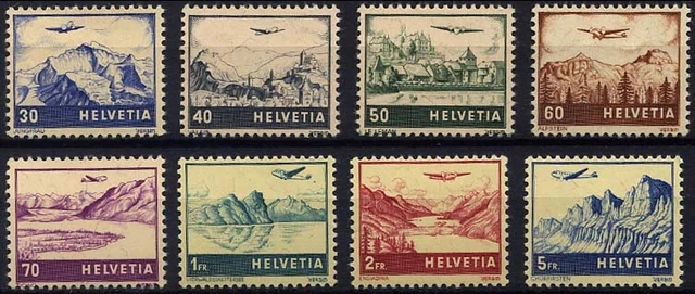 SCHWEIZ 387-94 *, 1941, Flugzeug über Landschaften, Falzreste, Prachtsatz