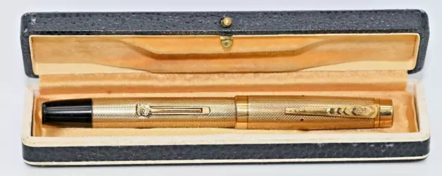 VINTAGE WORKING 1930s DE LA RUE GOLD BOXED FOUNTAIN PEN 14CT DLR ONOTO NIB