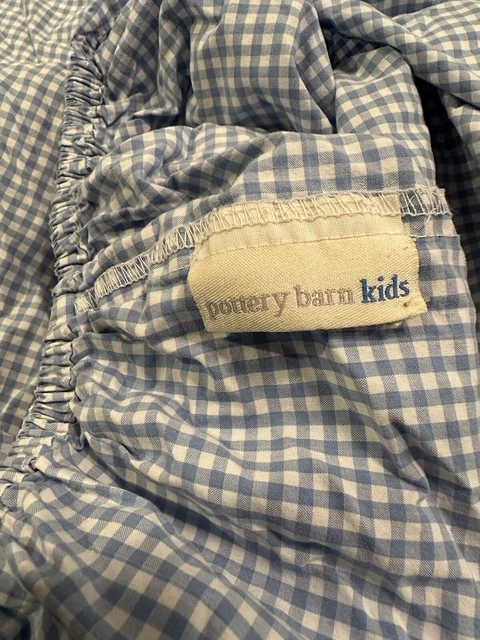 POTTERY BARN KIDS Boy Crib Fitted Sheets Gingham Blue/ white Checked Cotton