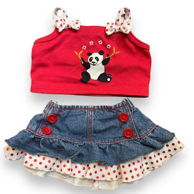 Build A Bear Red Panda Polka Dot Tank Top With Blue Denim Ruffle Mini Skirt 2009