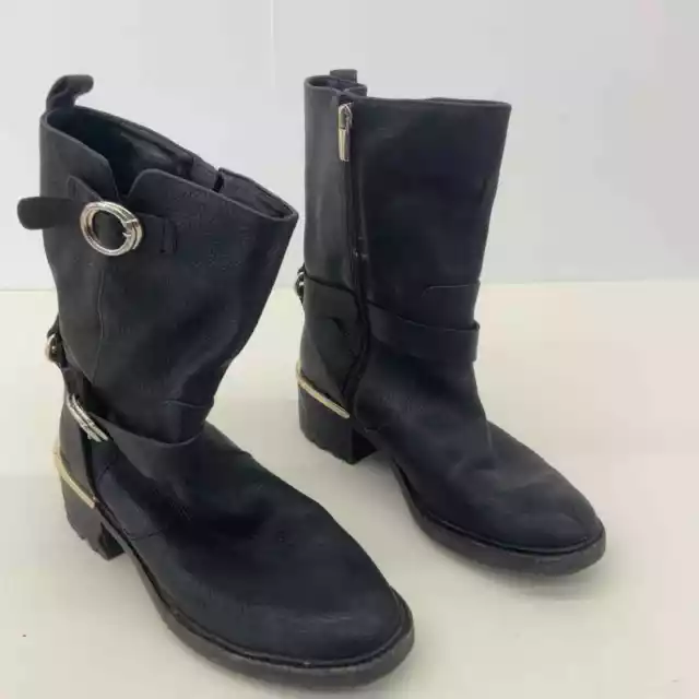 Vince Camuto Black Leather Biker Boots - Women's US 8.5