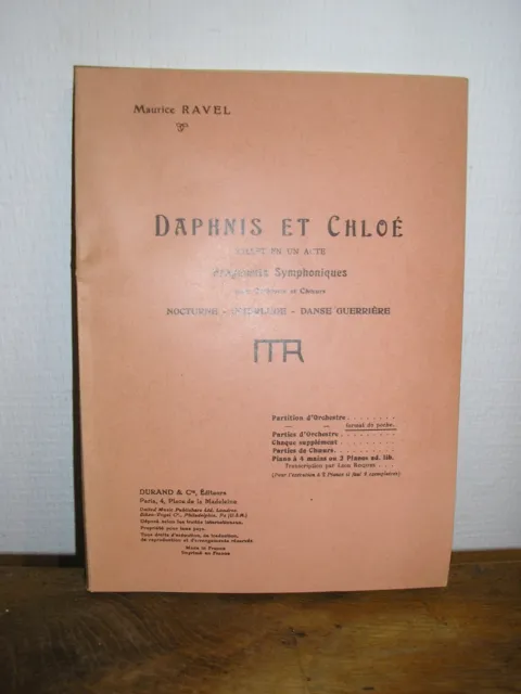 Partitions piano Daphnis et Chloé de maurice RAVEL année 1950 RARE
