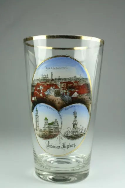 Bierglas Andenkenglas Augsburg Emailemalerei 10/20 L geäzter Eichstrich um 1920