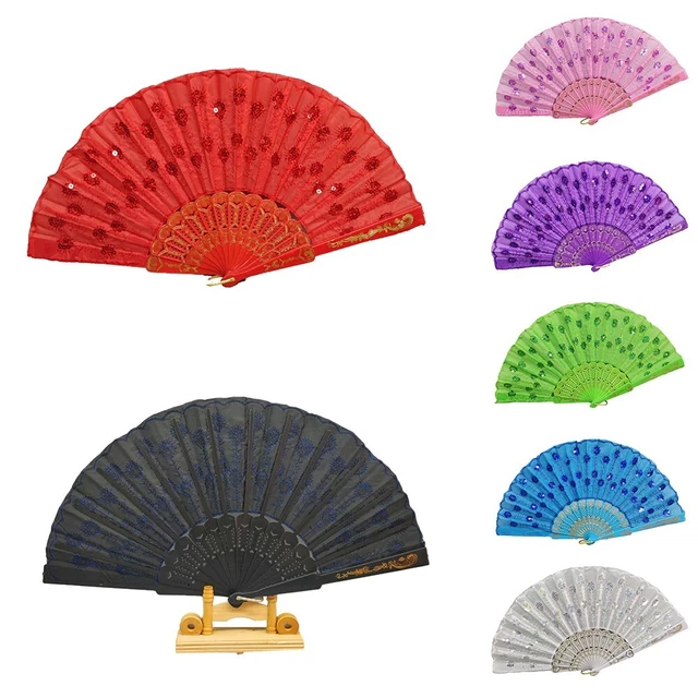Bandejas de seda estilo español ventilador de mano multicolor plegable baile boda