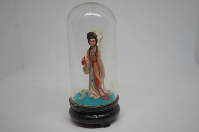 Vintage Miniature Japanese Geisha Figurine Sealed In a  Mini Glass Dome 4"