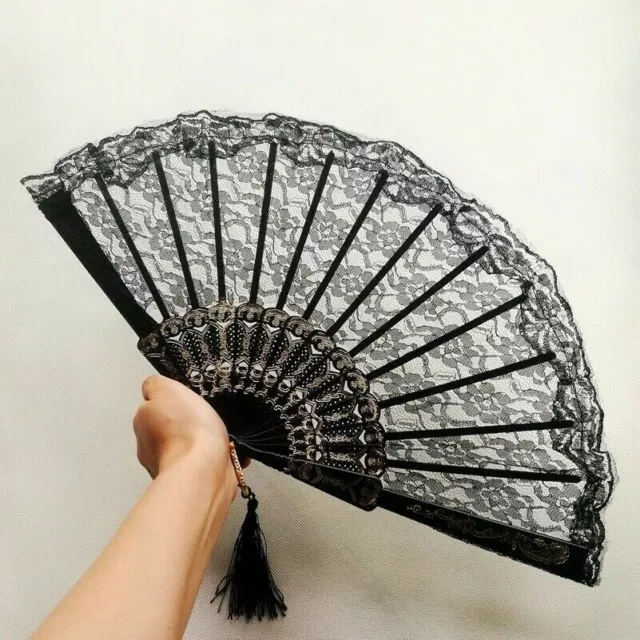 Lace Mesh Folding Fan Lolita Retro Dance Spanish Hand Held Party Fancy Dress