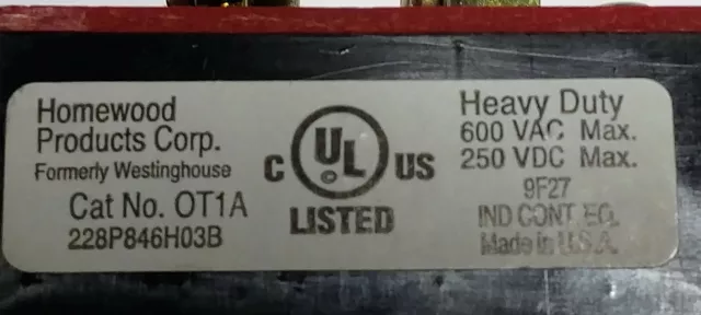 Westinghouse OT1A 1NO 1NC Contact Block 3