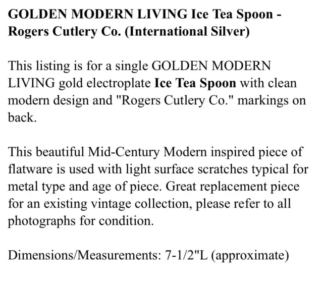 GOLDEN MODERN LIVING Ice Tea Spoon - Rogers Cutlery Co. (International Silver) 3