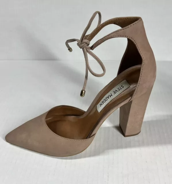 Steve Madden Pamperd Taupe Block Heel Lace Up Suede Pumps Size 6M Pointy Toe