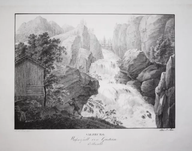 Bad Gastein Wasserfall Salzburg Österreich Ansicht Lithographie Kunike 1826