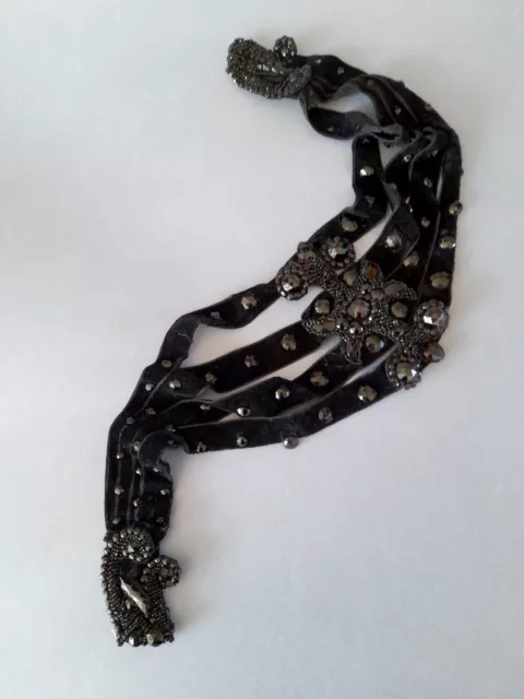 Antique Victorian velvet belt, embroidered with glass beads