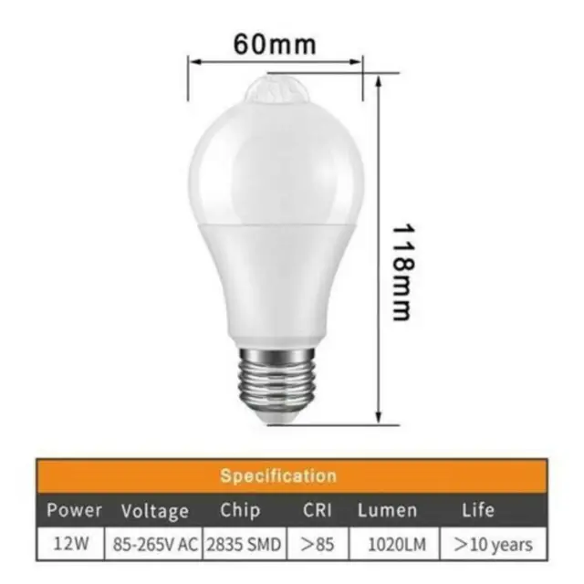 4 Tlg E27 LED PIR Motion Sensor Lamp 12W Human Body Induction Lamp Led Bulb DE 3