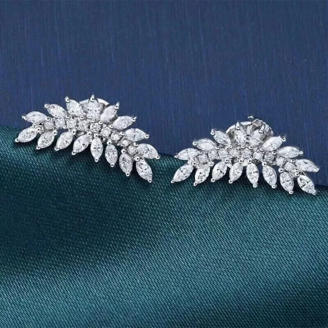 2Ct Round Lab Created Diamond 14K White Gold Plated Womens Climber Stud Earrings 2