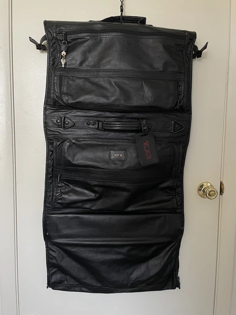 Tumi Leather Black Carry On Trifold Garment Bag - Good Condition