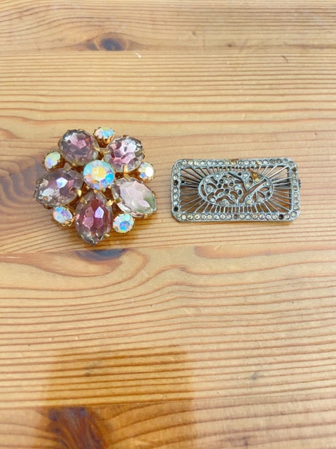 Lot De Broches Anciennes Vintage - Collection - Bijoux Strass Et Coquille