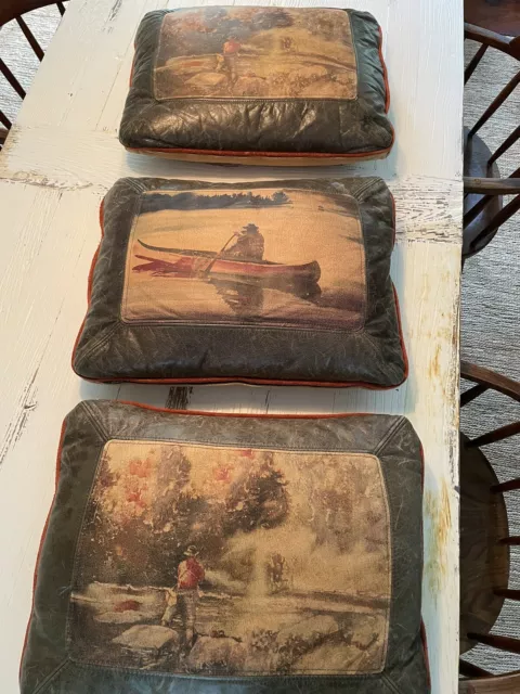 Vintage ORVIS leather pillows (3) (Rare)