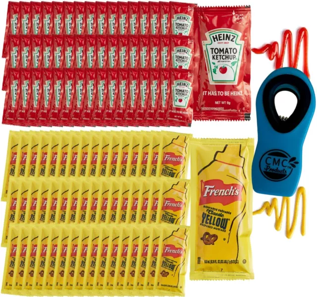 100 Total Packets/50X50 Heinz Ketchup & French's Mustard w/CMC Chip Clip