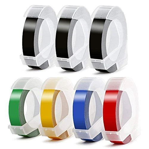 7-Pack Embossing Label Tape Self-Adhesive Compatible for Dymo Embossing Label