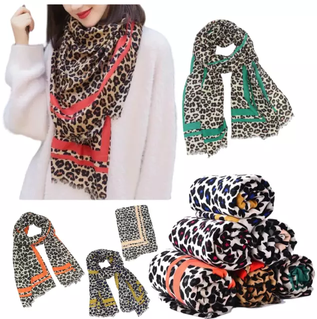 Leopard Scarf Ladies Animal Print Shawl Women Cotton Border Wraps Hijab Scarves