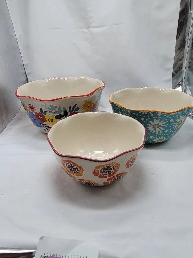 Juego de 3 piezas de tazones para servir para mujer Pioneer mercado de pulgas borde festoneado