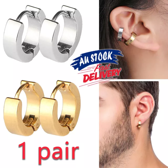 1Pair Hoop Mens Stainless Steel Women's Hinged Earrings Men's Women Stud Huggie