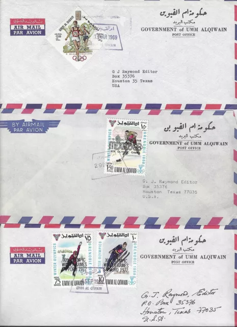 Uae Umm Al Qiwain 1969 Three Official Govt Cover To Us Franked With Mexico Gold