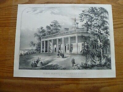 " The Home of Washington " 13 x 17   Original Lithograph-Mount Vernon VA. -1860s