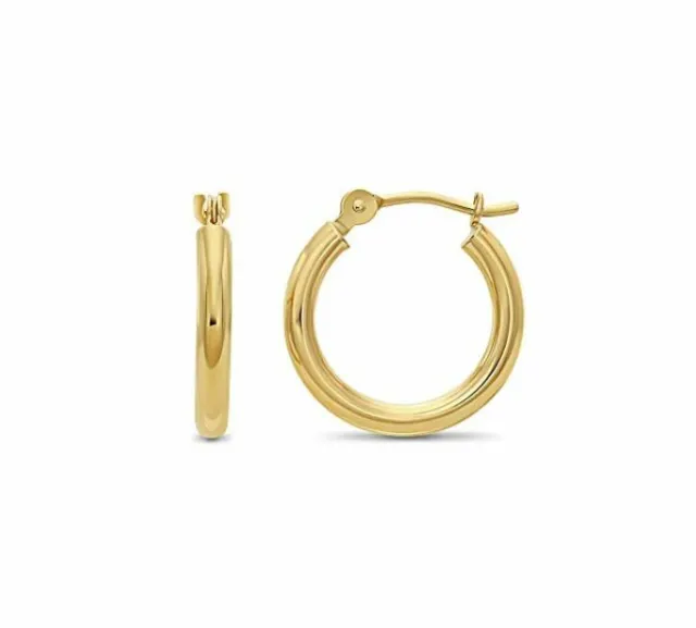 10K Real Solid Yellow Gold Shiny Polished Round Creole Hoop Earrings All Sizes