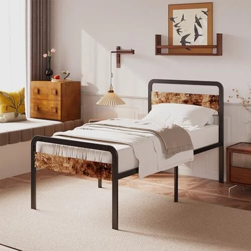SIZE BED FRAME with Wood Headboard and Footboard, Platform Bed Twin 18