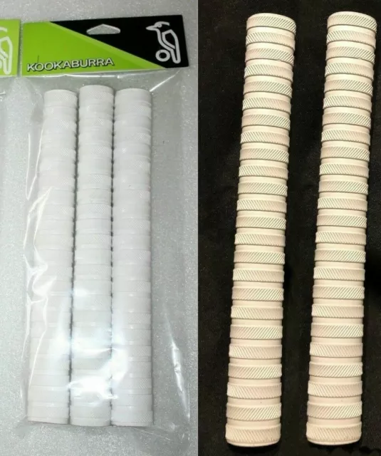 2 X Kookaburra PLAYERS  Grips - FULLY WHITE Cricket Bat Grips - GRADE 1 PLAYERS