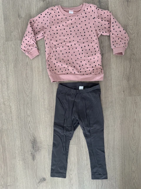HM ragazze set outfit a pois grigio rosa età 3-4 maglione e leggings
