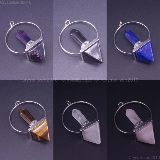 Natural Gemstones Hexagonal Pyramid Reiki Chakra Healing Pendant Beads Sliver