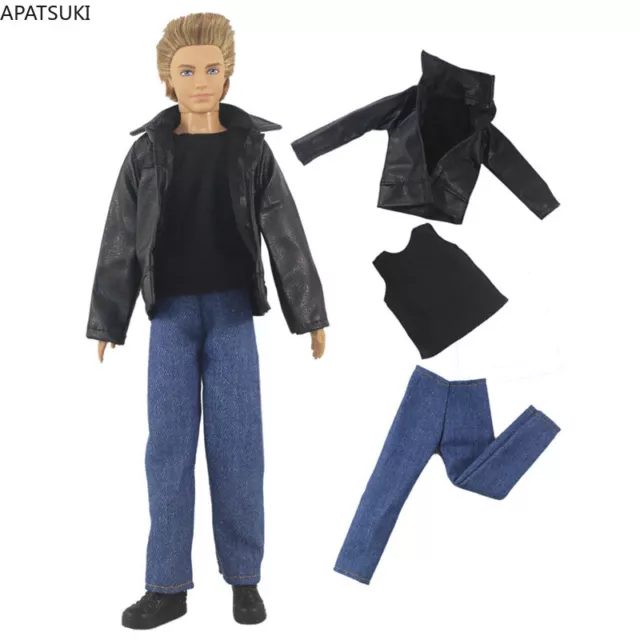 1/6 Doll Clothes For Ken Boy Doll Winter Black Leather Coat Shirt Trousers Pants