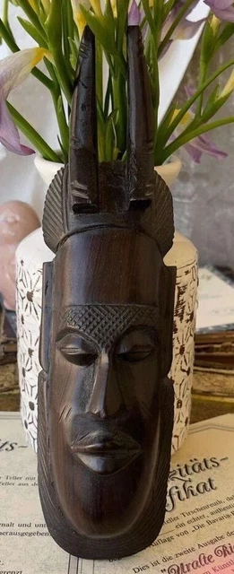 Great Old Interior African Mask Panel Ebony Wood Size 24 cm 1950s Vintage  Gift