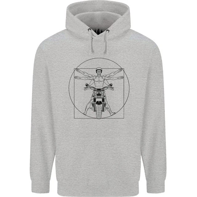 Vitruvian Biker Motorcycle Motorbike Mens 80% Cotton Hoodie